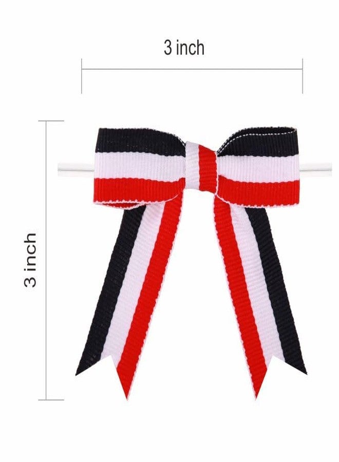 Meseey Patriotic Bows for 4th of July, 30 Pcs Red White Blue Bows with Twists Tie for Independence Day, Memorial Day Gift Wrapping, Cake Pops, Treat Bags (Red White Blue Stripe, 3 Inch x 30 Pcs) - Image 2